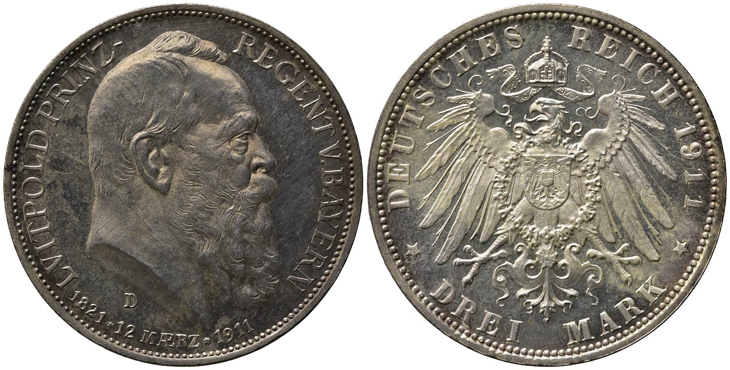 GERMANIA. Bavaria. 3 Mark 1911 D. ... 