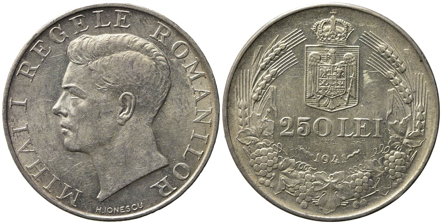 ROMANIA. Michele 1940 1947 . 250 Lei 1941 NIHIL Bertolami