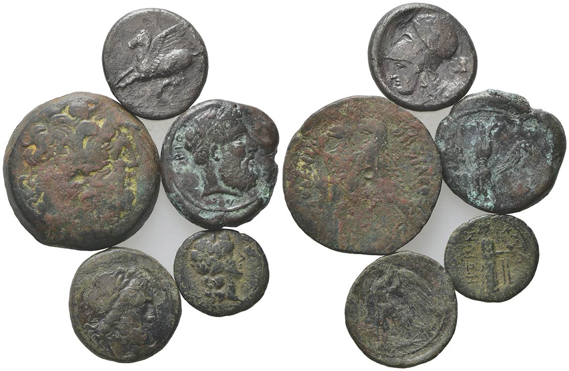 Lot of 5 Greek AR and Æ coins, to ... 