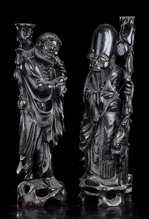 TWO WOOD SCULPTURES WITH SHOULAO ... 
