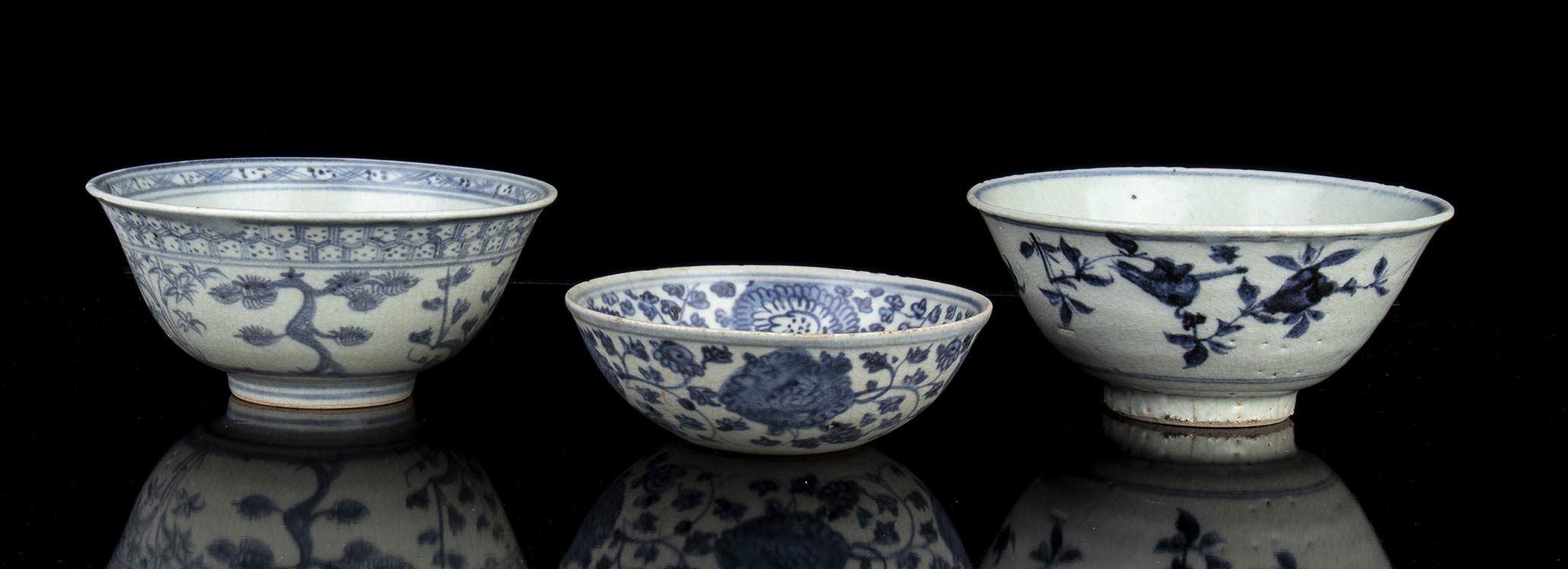 THREE BLUE AND WHITE PORCELAIN ... 
