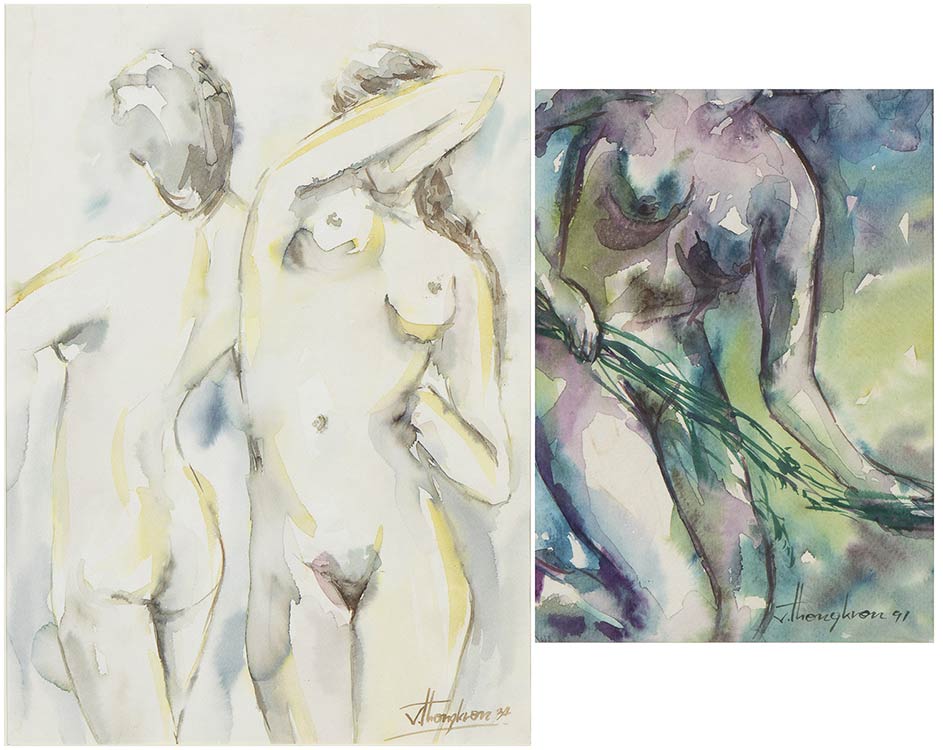 TWO WATERCOLORS WITH FEMALE NUDES ... 