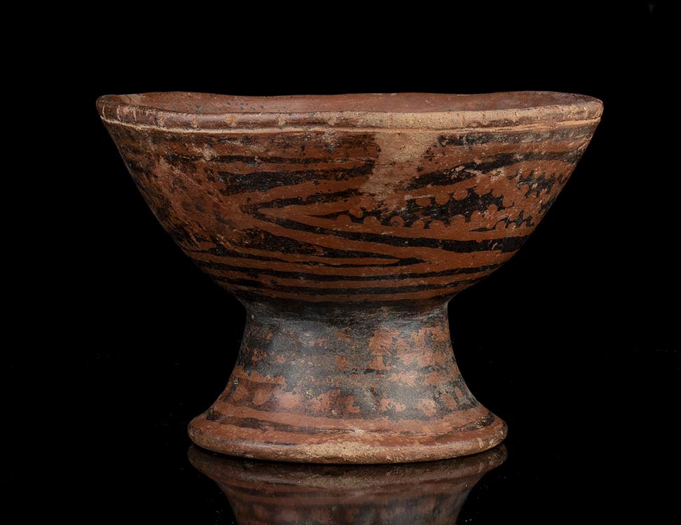 A PAINTED POTTERY STEM BOWL ... 