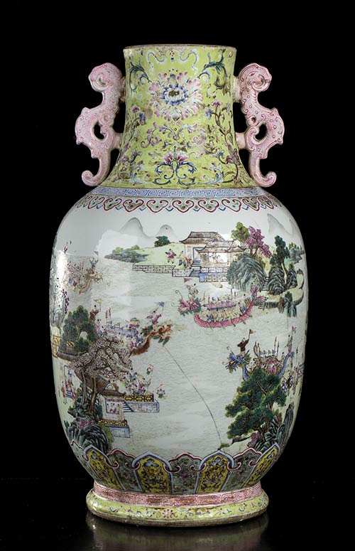 A LARGE POLYCHROME ENAMELLED ... 