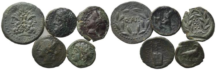 Sicily, lot of 5 Æ coins, to be ... 