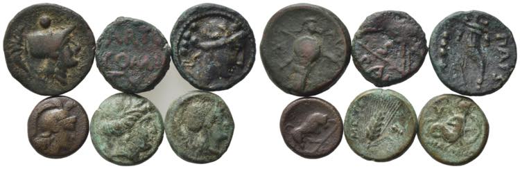 Lot of 6 Greek Æ coins, to be ... 