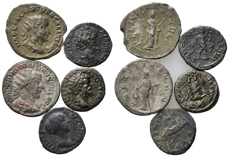Lot of 5 Roman Imperial AR Denarii ... 