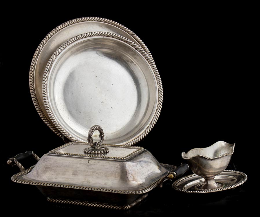 Silver-plated bowl, Tray, Sauce ... 