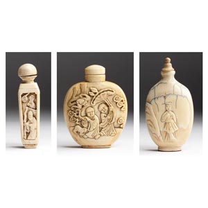 A group of three carved ivory ... 