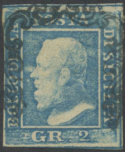 1859, 2gr. light blue N.6g, used ... 
