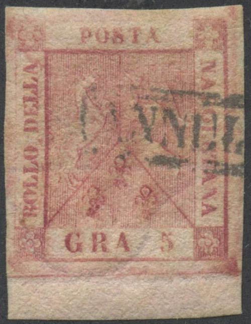 1858, 5gr. N.9 Carminio Rosa bordo ... 
