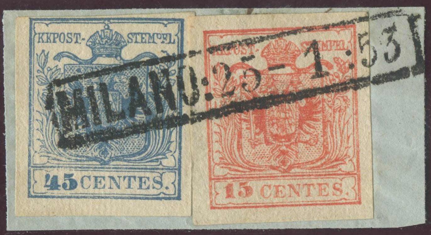 1853, 45c. Ardesia Carta Costolata ... 