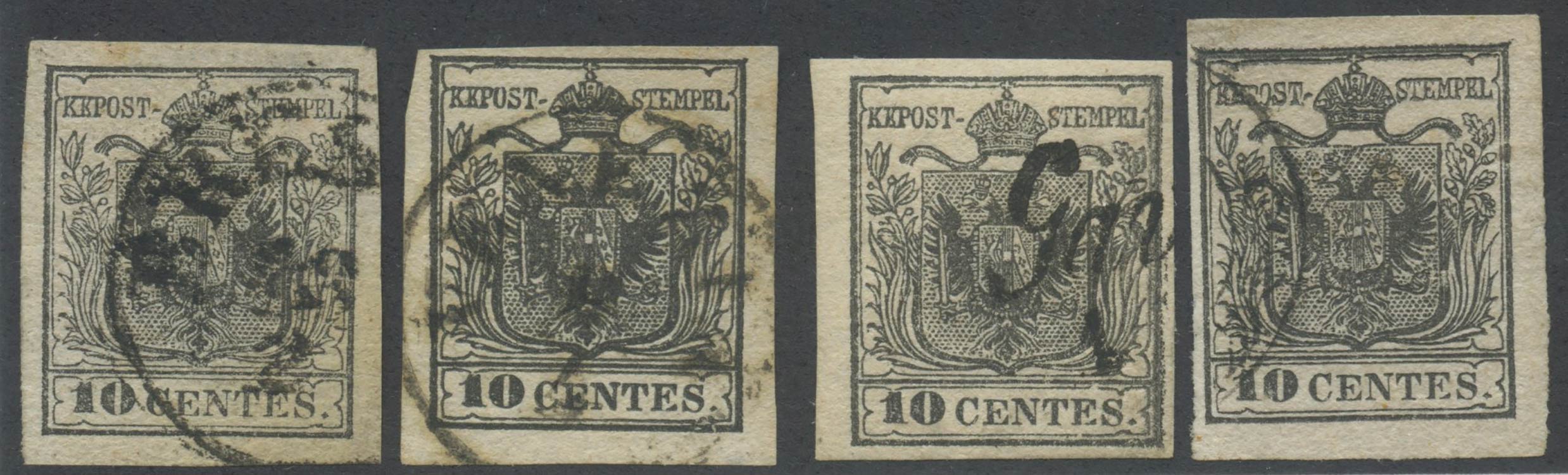 1850, 10c. N.2, quattro esemplari ... 