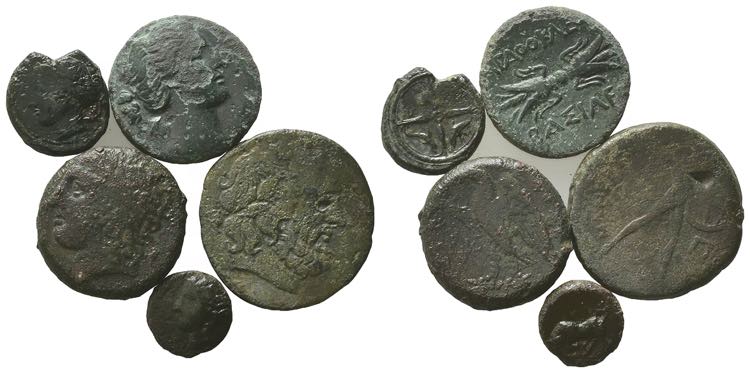 Sicily, lot of 5 Greek Æ coins, ... 