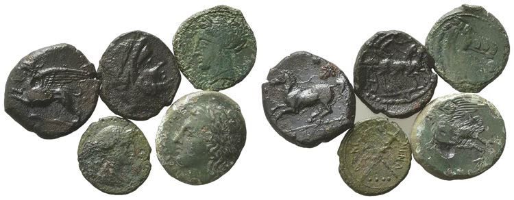 Sicily, lot of 5 Greek Æ coins, ... 