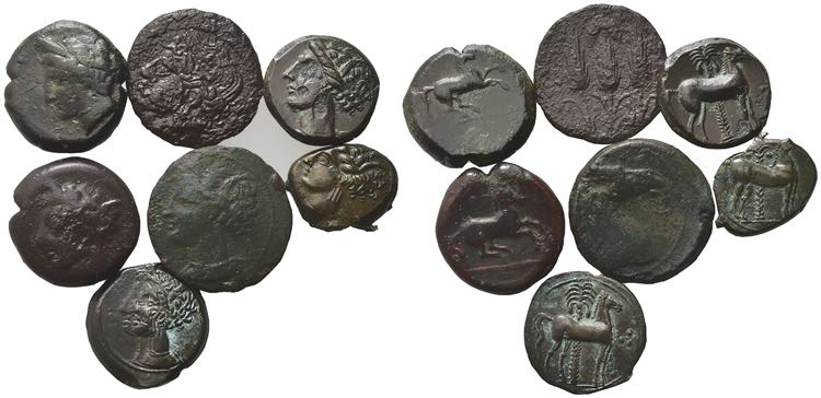 Lot of 7 Punic Greek Æ coins, to ... 