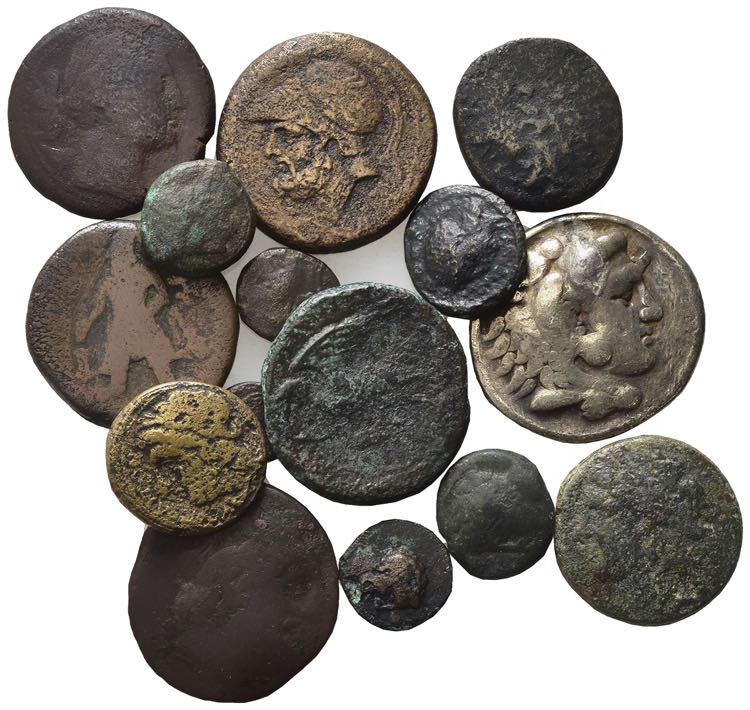 Lot of 15 Greek Æ and AR coins, ... 