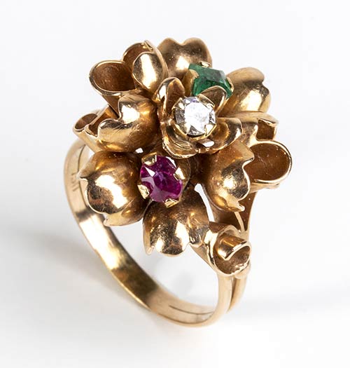 Patriotic gold ring with ruby, ... 