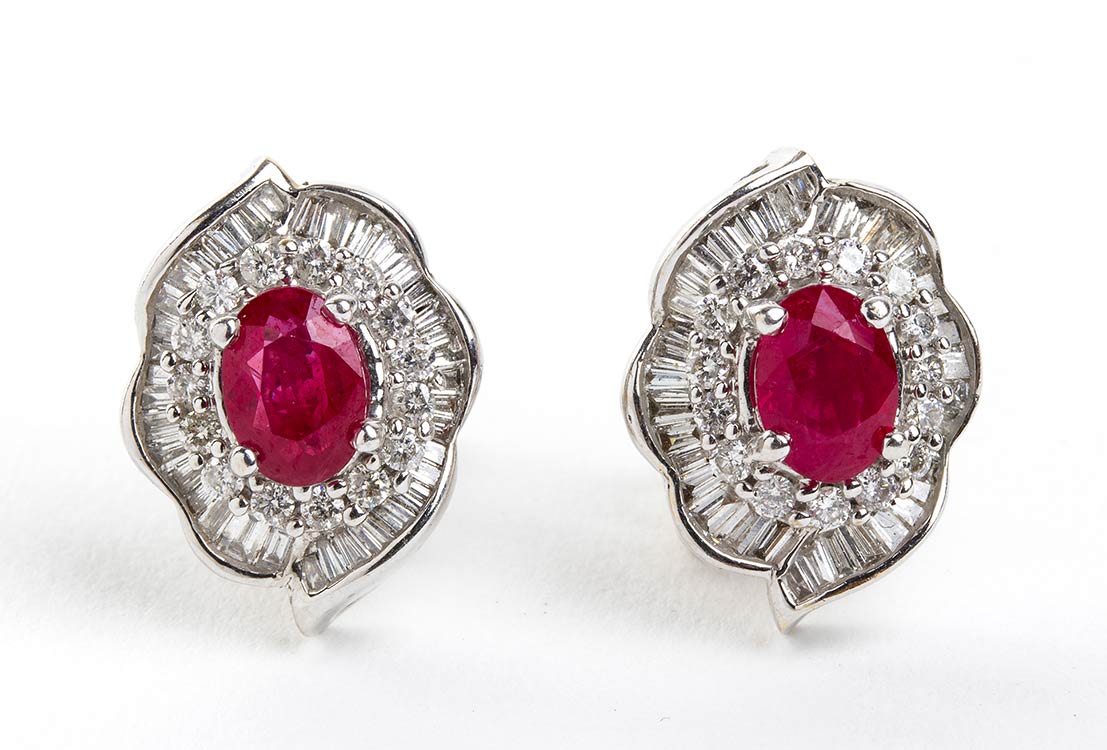 Pair of ruby diamond gold earrings ... 