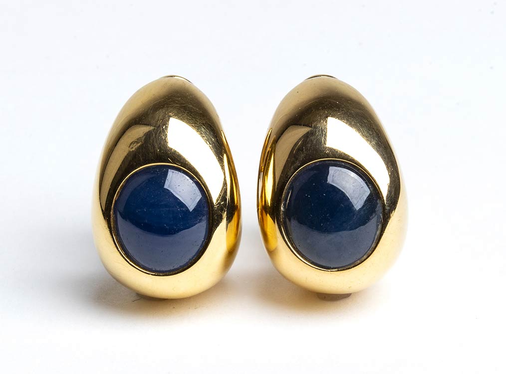 Pair of gold and blue sapphire ... 