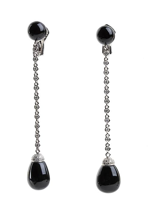 Onyx diamond gold dangle earrings ... 