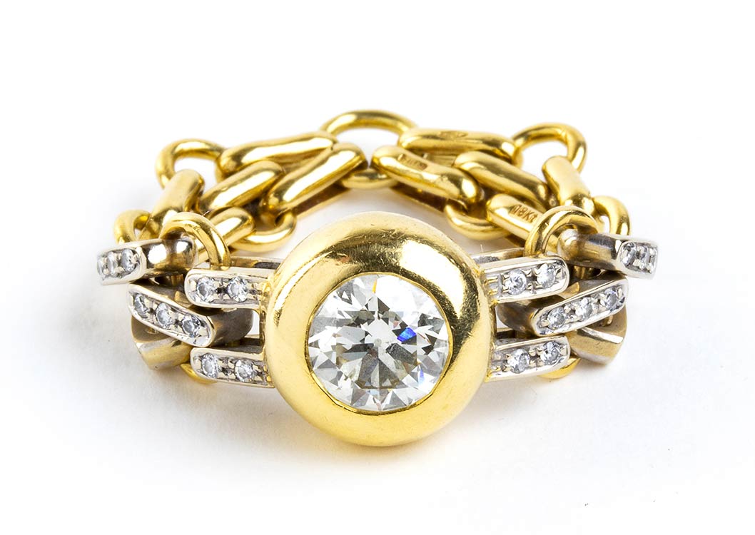 Diamond gold grumette link ring - ... 