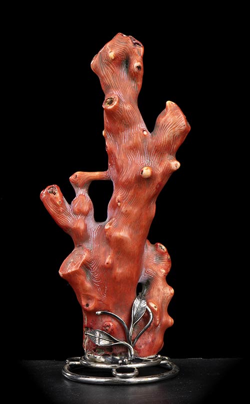 A RED CORAL  BRANCH WITH SILVER ... 
