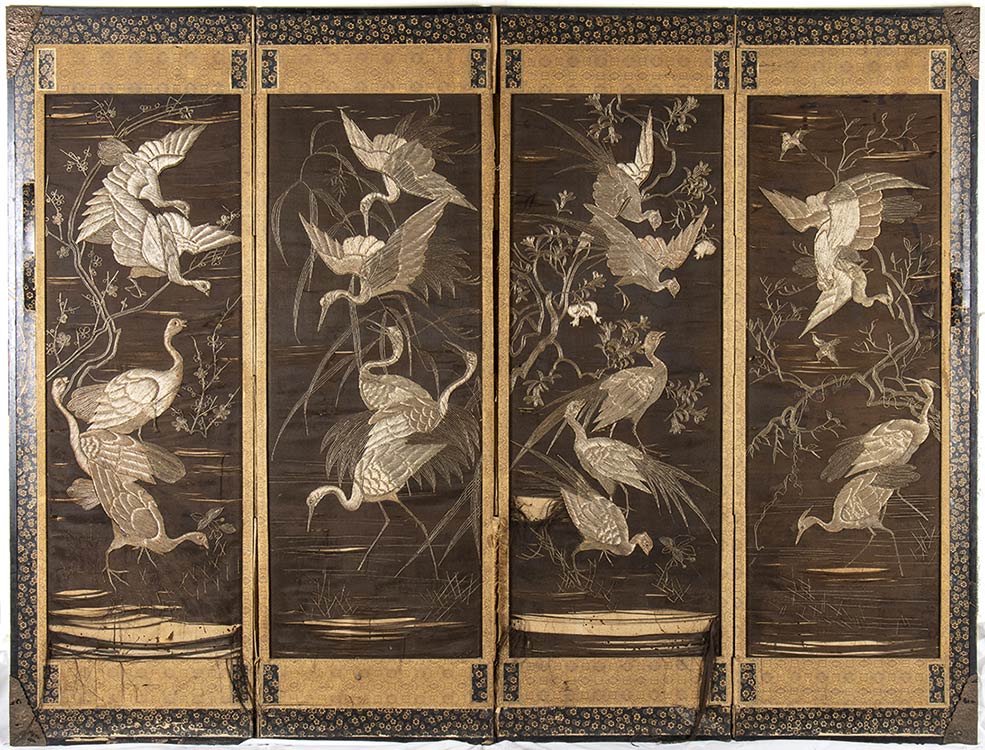 A FOUR-PANEL SILK SCREEN WITH AN ... 