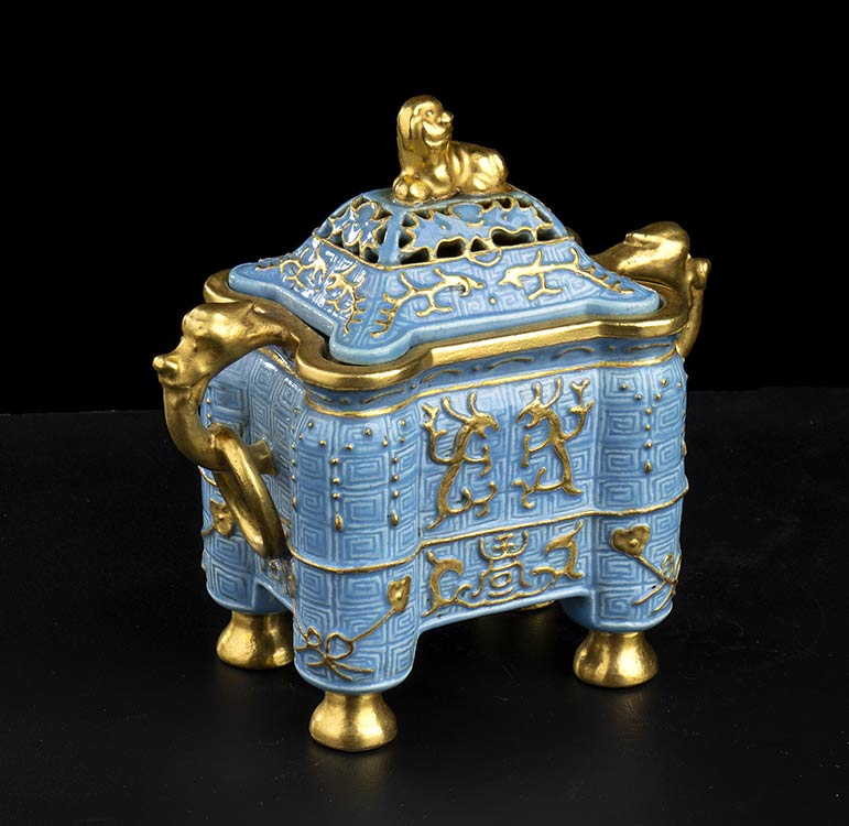 A TURQUOISE GLAZED AND GILT ... 