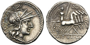 M. Tullius, Denarius, Rome, 120 ... 