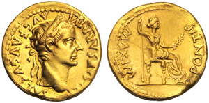Tiberio (14-37), Aureo, Lugdunum, ... 