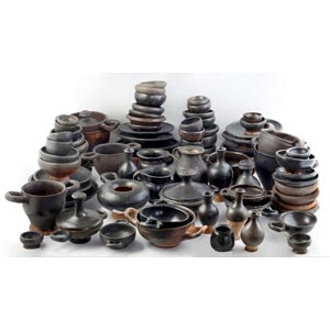A collection of black-glazed ... 