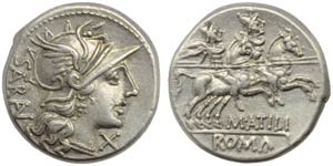 M. Atilius Saranus, Denario, Roma, ... 