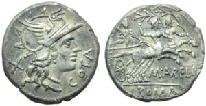 M. Aurelius Cotta, Denarius, Rome, ... 