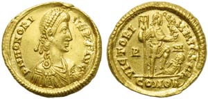 Honorius (393-423), Solidus, Rome, ... 