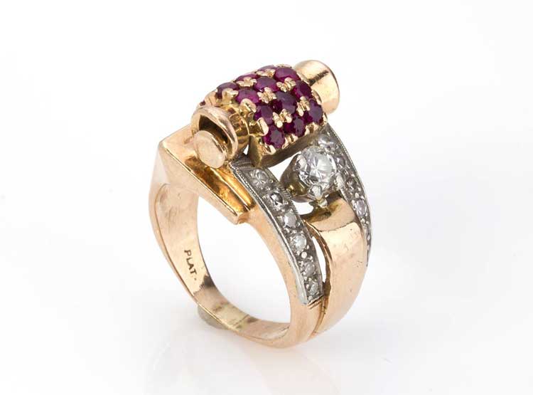 DIAMOND RUBY PLATINUM GOLD RING - ... 