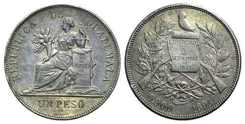 Guatemala, AR 1 Peso 1894 (37mm, ... 