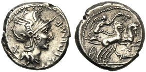 M. Cipius M.f., Denario, Roma, 115 ... 