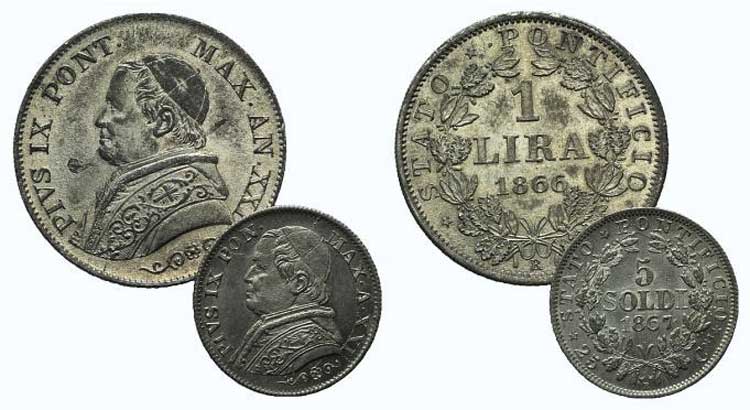 Papal, Pio IX, lot of 2 AR coins ... 