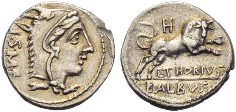 L. Thorius Balbus, Denarius, Rome, ... 