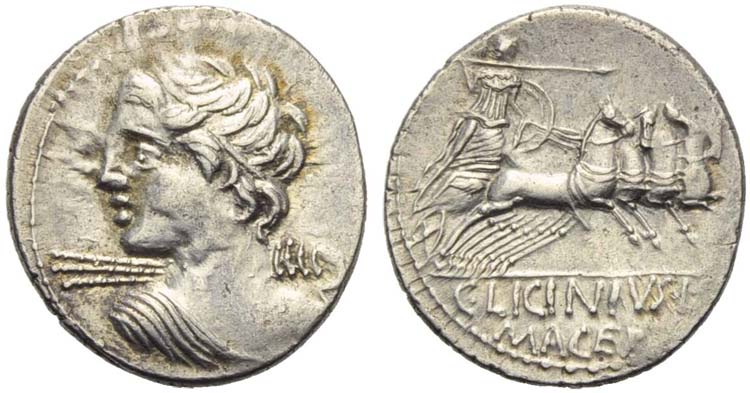 C. Licinius L.f. Macer, Denarius, ... 