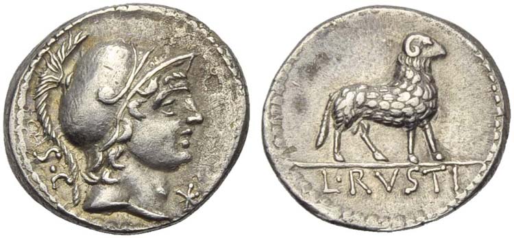 L. Rustius, Denarius, Rome, 76 BC; ... 
