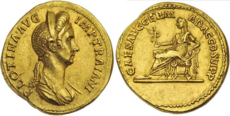 Plotina, wife of Trajan, Aureus, ... 