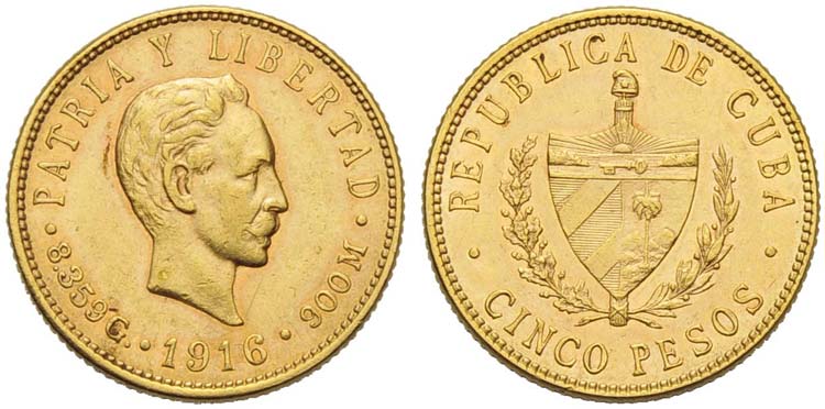 Cuba, Republic, 5 Pesos, 1916; AV ... 