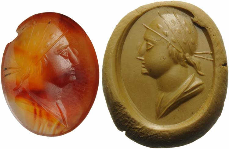 Agate intaglio. Draped bust of a ... 
