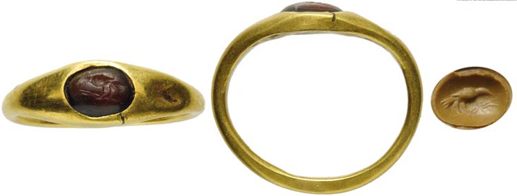 anello romano in oro con granato ... 