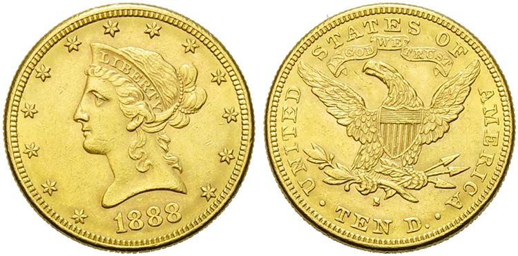 U.S.A. -  - 10 Dollari - 1888 S - ... 