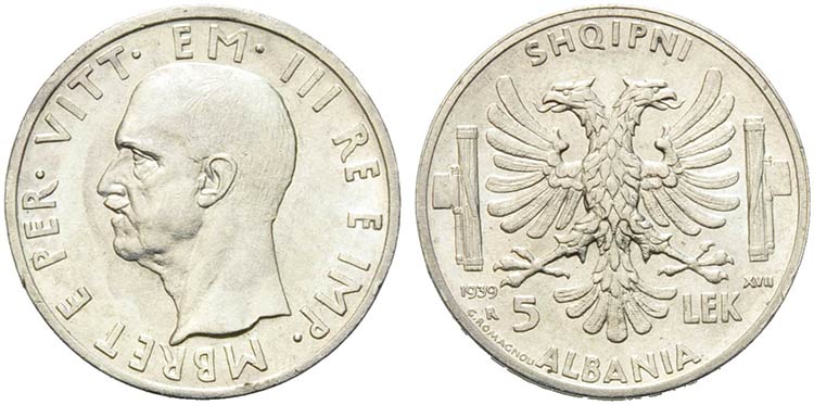 Albania - 5 Lek - 1939 XVII   - AG ... 