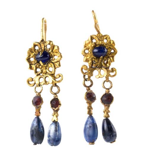 Pair of gold, sapphire and garnet ... 