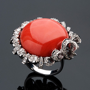 18K GOLD, DIAMOND AND CORAL ... 